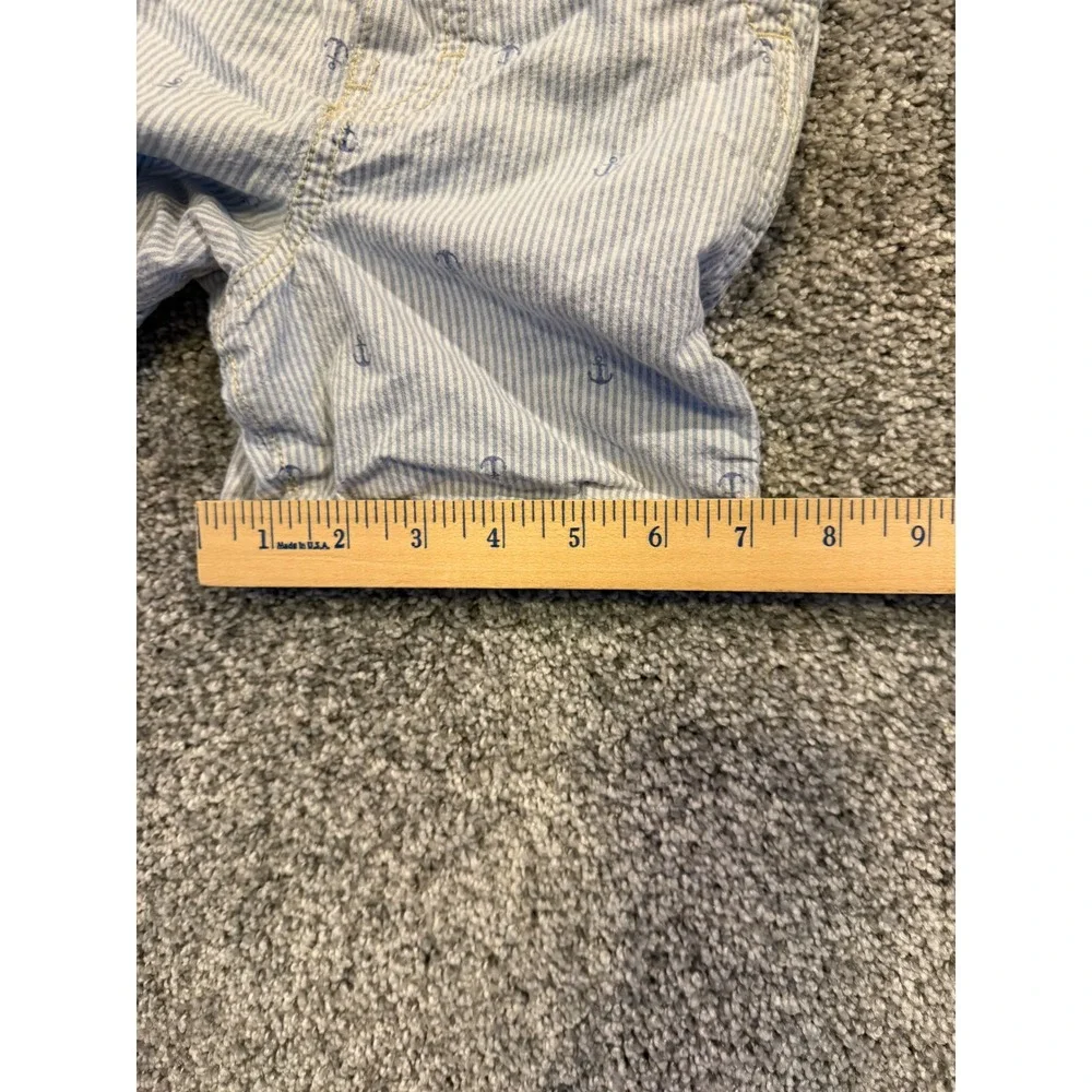 OshKosh Overalls Kids 3T Blue Seersucker Anchor Shortalls Nautical Cotton Bib